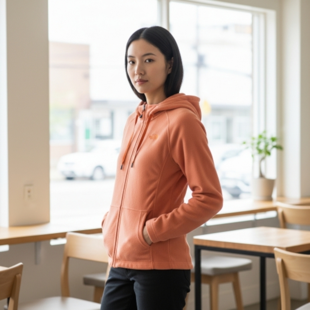 EUC NORTH FACE POLARTEC CLASSIC Sz.‎ S/P Orange Zippered Hoodie